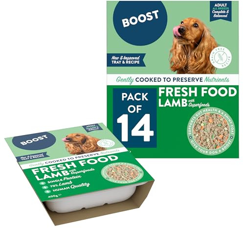 BOOST Frozen Fresh Dog Food Meal Pack - Grain-Free Pet Food for Adult Dogs, Complete Nutritional Meal for Pets, Nothing Artificial - Superfoods Lamb, 14 x 400g