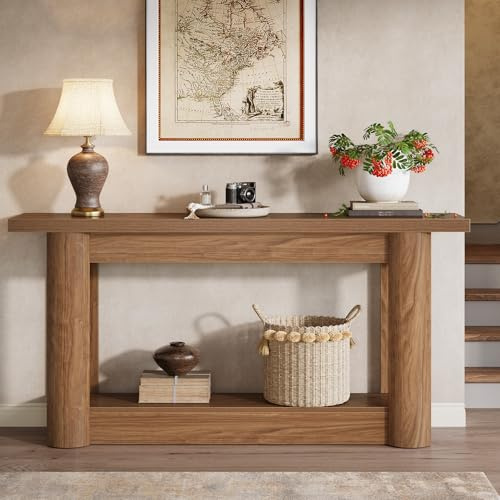 Tribesigns 160 cm Konsolentisch, Schmaler Flurtisch, Langer Sofatisch hinter dem Sofa, 2-stufiges Eingangstisch, Beistelltisch für Flur, Eingang, Wohnzimmer, Rustikales Braun
