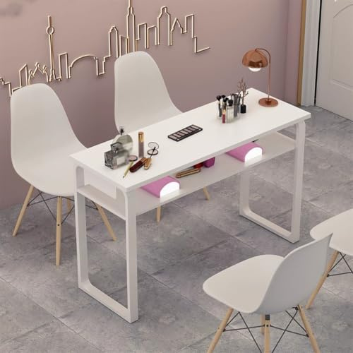PA-DABAOO Maniküretisch Für Nägel, Professioneller Nageltisch Für Salons, Doppelschichtige Nagelstation Mit Metallrahmen, Kompakte Nagelstation, Verdickte Platte, Stabil Und Wackelfrei,120cm