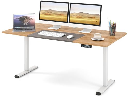 COSTWAY Scrivania Elettrica Regolabile in Altezza 140 x 70 cm, Scrivania per Computer con Memoria delle Altezze, Foro per Cavi, Design Anti-Collisione, Ideale per Ufficio e Casa (Legno Chiaro)
