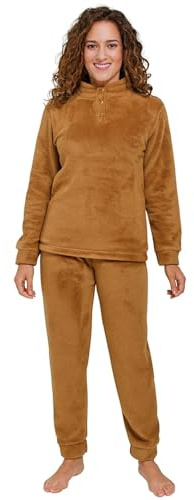Corredocasa Pigiama Donna in Pile Coral, Made in Italy – Pigiama Invernale Due Pezzi Soffice e Caldo Perfetto per Le Serate Fredde e Come Idea Regalo (IT, Testo, M, Regular, Regular, Beige)
