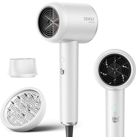 Ionen Föhn mit Diffusor 1800W - DEWILY Schnelltrocknen Haartrockner Hair Dryer, 3 Temperatureinstellungen/ 2-Gang, Kompakt Tragbar Reisefön mit Diffusor für Locken, Weiß