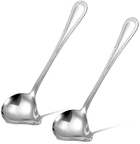 2Pcs Gravy Spoon Ladle Small Ladle with Pouring Spout, 7.9 Inch Stainless Steel Saucier Sauce Soup Spoon for Spooning Gravies Sauces Dressings