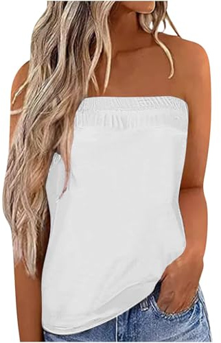 IWOLLENCE Haut sans bretelles pour femme - Débardeur bandeau pour femme - Haut d'été asymétrique de l'avant vers l'arrière - Léger et respirant