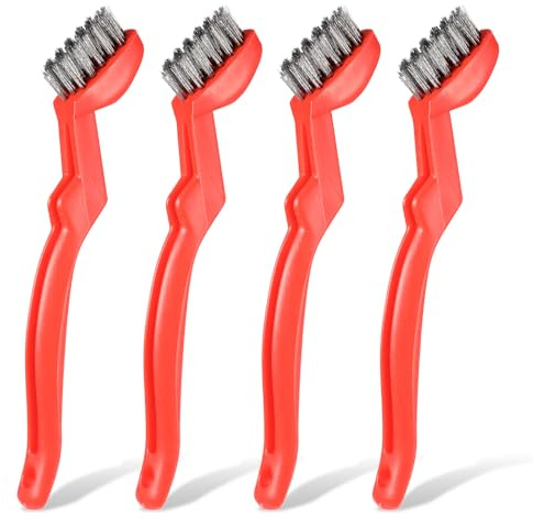 4 Pcs Wire Brushes for Cleaning, Heavy Duty Stainless Steel Rust Scraper Brush Set, Small Metal Wire Scratch Brush with Ergonomic Handle for Rust Removal, Paint Scrubbing, Welding Slag, Tight Spaces