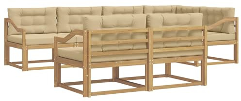 vidaXL Outdoor-Sofagarnitur mit Kissen 6 pcs Weiß und Beige Polyester, Terrasse, modernes Outdoor-Möbelset, wetterfeste Garten-Sofa-Garnitur, Flexible Design-Sitzgelegenheiten aus Akazienholz