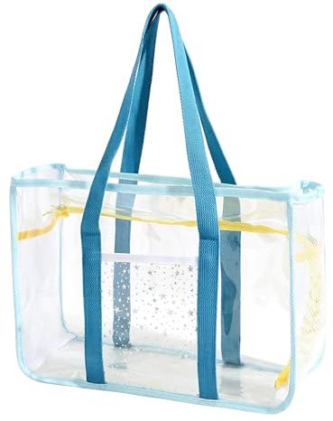 Hotainoys Bolsa de playa transparente, bolsa transparente impermeable con separación seco-húmedo, de piscina para mujer, azul cielo, playa de 14, 57x6, 30x10, 43 pulgadas