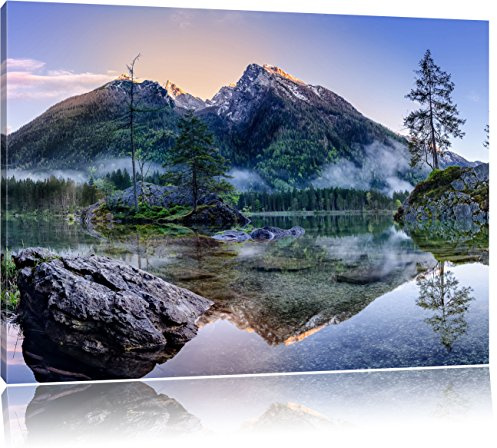 Pixxprint Sonnenaufgang am Hintersee, Größe: 60x40cm, Leinwandbild, fertig gespannt, Wandbild, Dekoration, Kunstdruck, kein Poster