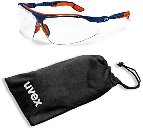 UVEX Schutzbrille i-vo 9160265 blau-orange klar im Set inkl. Mikrofaser-Beutel - kratzfest, beschlagfrei - Sicherheitsbrille, Arbeitsschutzbrille
