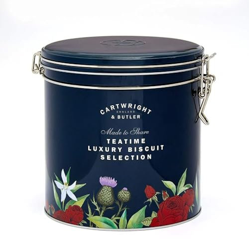 Cartwright & Butler Tea Time Luxury Biscuit Selection Barrel, Enriched with Buttery and Crumbly Classic Flavour, 580 g