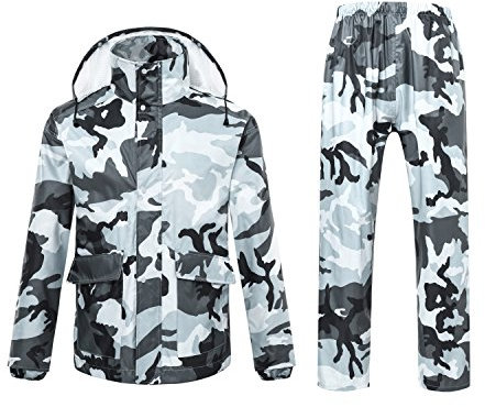 Freiesoldaten Men/Women Waterproof Jacket/Trouser Suits Windproof Coat/Pants Set Motorcycle Raincoat with Hideaway Hood, Grey, 3XL