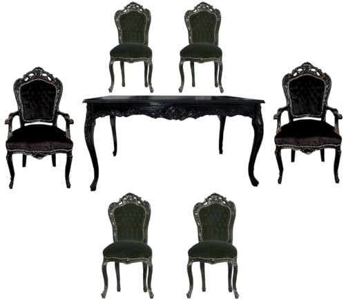 Casa Padrino Barock Esszimmer Set Schwarz/Schwarz - Esstisch + 6 Stühle