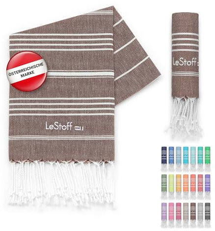 LeStoff Premium Hamamtuch 50 x 100 cm – 100% Bio-Baumwolle, Vorgewaschen, Nachhaltig, Leicht, Kompakt, Saugstark & Schnelltrocknend - Handtuch für Bad, Gäste, Gesicht, Sport, Reise, Camping (Braun)