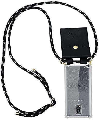 cadorabo Coque Collier pour Samsung Galaxy Note 4 in Noir Argent - Housse Protection en Silicone Transparent avec Anneaux Dorés, Cordon pour Mettre Autour de Cou et Etui Détachable