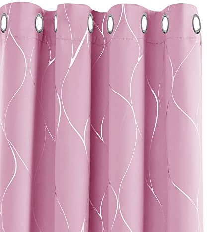 Deconovo Blickdichte Gardinen Verdunkelungsvorhänge mit Ösen Thermogardine Kälteschutz Wohnzimmer für Mädchen, 245x140 cm(HöhexBreite), Rosa, 2er Set