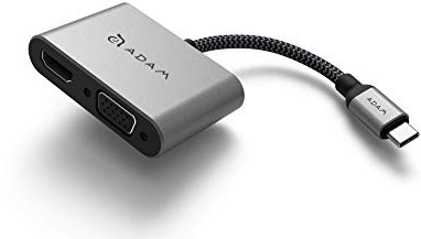 ADAM elements CASA Hub VH1 2-in-1 USB-C Dual Video VGA & HDMI (Bildschirm Adapter, TV Adapter, Projektor Adapter)- Grau