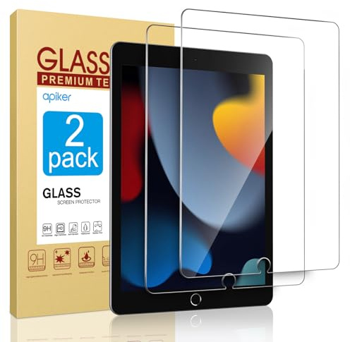 apiker 2 Pack Screen Protector for iPad 9th 8th 7th Generation 10.2 Inch, Tempered Glass Film for iPad 9 8 7 (2021/2020/2019), Case Friendly, Apple Pencil Compatible, High Response