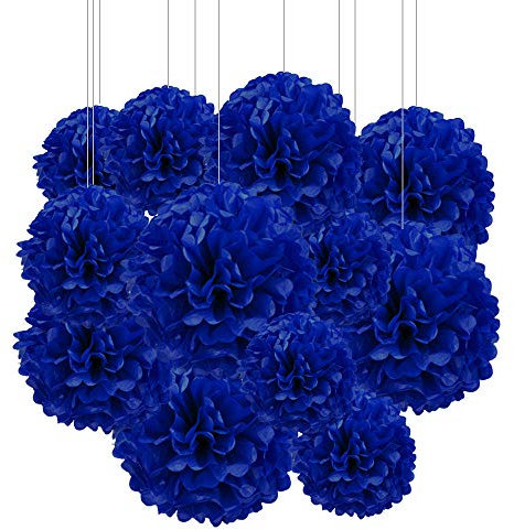 ZooYoo 12 Stück marineblaue Papier-Pompons für Party deko,Decke,Wandbehang,Seidenblumen Dekorationen–1 Farbe von 30,5 cm, 25,4 cm