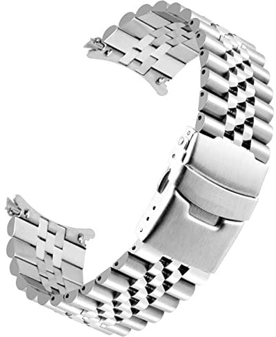 Kai Tian Gebogenes Ende Edelstahl Armband für Männer Frauen 20mm 22mm Konisches Uhrenarmband Dreidimensionale Uhrenersatzband Entfaltungsschnalle Schwarz Silber (Silber, 20mm)