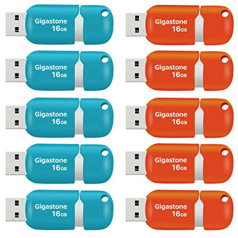 Gigastone 16 GB Chiavetta USB 2.0, Confezione da 10, V10 Serie, Unità Flash USB Retrattili per PC Laptop MacBook Computer, Compatibile con Windows Mac Linux, Colore Misto - Rosso Turchese