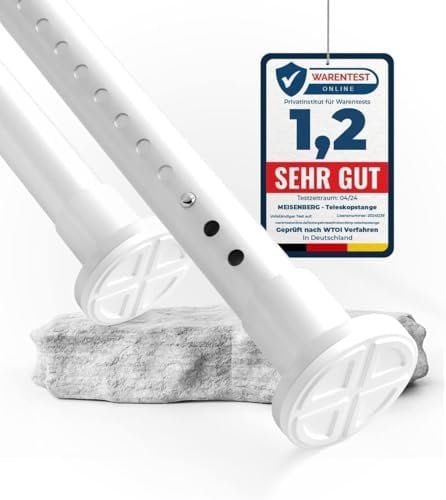 MEISENBERG Rostfreie Gardinenstange ohne Bohren 310-360cm, Ø32mm Weiß Multifunktionale Vorhangstange Klemmbar - Ausziehbare Teleskopstange Klemmstange - für Trennwand, Vorhang und Balkon