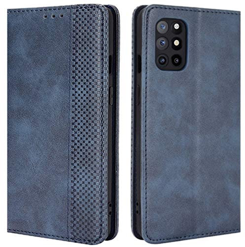 HualuBro Handyhülle für OnePlus 8T Hülle, Retro Leder Stoßfest Klapphülle Schutzhülle Handytasche LederHülle Flip Case Cover für OnePlus 8T Tasche, Blau