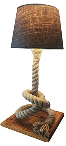Solenzo – Lámpara de mesa – Lámpara de noche de madera y cuerda – Bombilla LED disponible