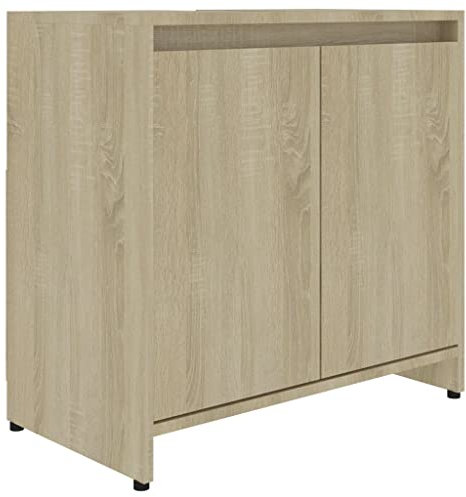 vidaXL Badezimmerschrank Waschbeckenunterschrank Waschtischunterschrank Badschrank Kommode Badmöbel Schrank Sonoma-Eiche 60x33x61cm Holzwerkstoff