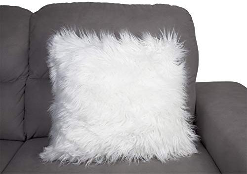 Tata Home Cuscino Peloso in Finta Pelliccia Decorativo per Divano e Letto Anima + Federa Peluche Set 2 Pezzi Mis. 45x45 cm Bianco