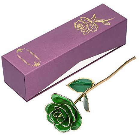Pssopp Rose 24K künstliche Blume Blume Rose mit Basis grünes Blatt Rose Rose Handwerk für Geburtstag Jubiläum Hochzeit Valentinstag Grün