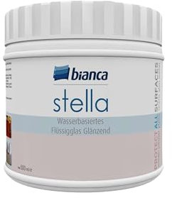 Bianca Stella Wasserbasiert Glänzend Flüssigglas 500ml - Stärker Klarlack, Farblose Versiegelung für Holz, Metall & Fliesen, Bietet Extra Schutzschicht auf Fliesenfarbe, Möbelfarbe & Holzoberflächen