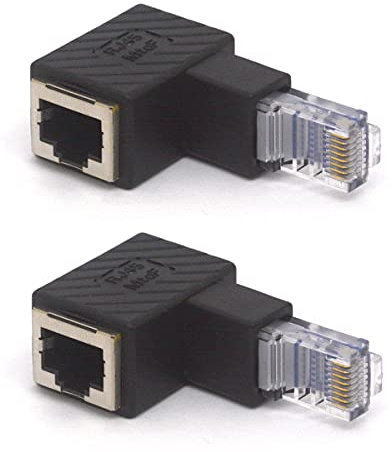 HTGuoji - Lot de 2 adaptateurs Ethernet RJ45 coudés à 90 degrés RJ45 8P8C mâle vers femelle Cat5e Cat6 (bas)