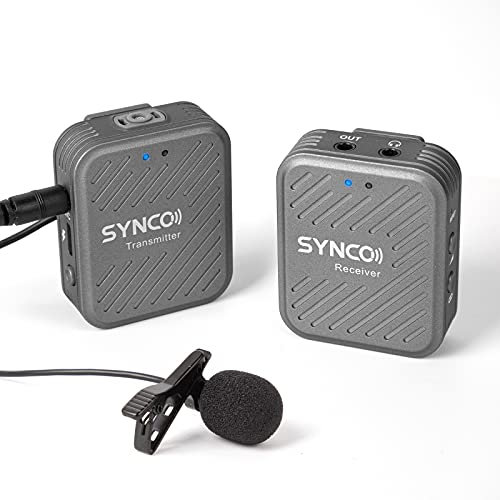 SYNCO Lavalier Funkmikrofon G1(A1), 2,4GHz Kabellos Ansteckmikrofon System, Wireless Microphone Mics bis zu 70m, Audioüberwachung 1 Transmitter 1 Empfänger für Kamera Smartphone Laptop DSLR Camcorder