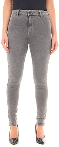 M17 Women Ladies High Waisted Denim Jeans Skinny Fit Casual Cotton Trousers Pants with Pockets (26, Acid Black)