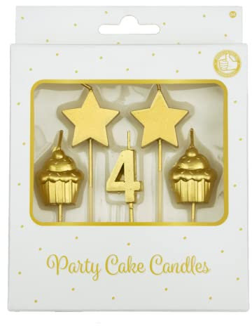 PD-Party - Geburtstagskerzen für Kuchen & Torten - Geburtstagsdeko - Goldene Kuchenkerzen für Geburtstagsfeiern von Kindern & Erwachsenen - Zahlenkerzen - Nummer Kerze - Größe 3 x 9 x 1 cm - 4 Jahre