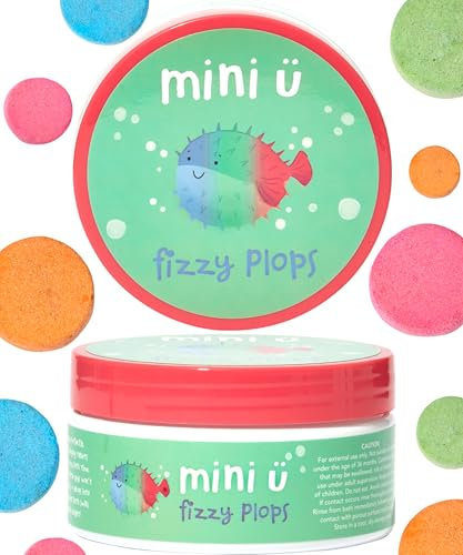 Mini U Bath Fizzers for Kids - Vegan Bath Bombs for Kids - Water Colour Changing Tablets with Kiwi, Mango, Strawberry, & Watermelon Scent - 40 Tabs