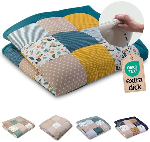 ULLENBOOM Krabbeldecke für Baby 140x140 cm, 100% OEKO-TEX Materialien, Made in EU, Dick & weich gepolstert, Dschungel - ideal als Babydecke, Krabbelmatte & Spieldecke Baby
