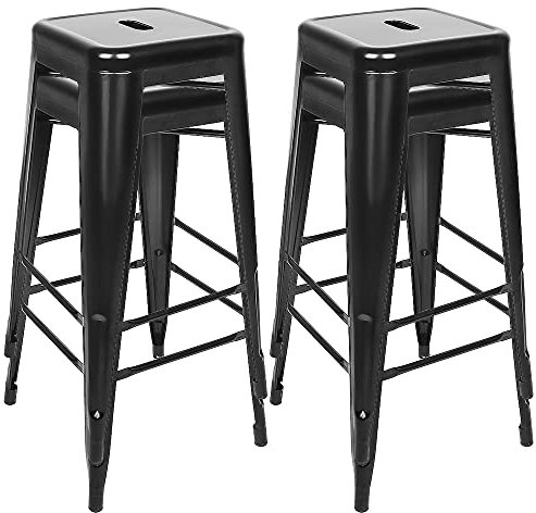 XUANYU Barhocker Metall Set Stapelbarer Hocker Hohe Küchenstühle, Schwarz, 42×42×76 cm, 4er-Set