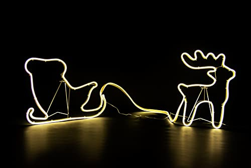 Reindeer and Santa Sleigh Neon Effect Rope Light Silhouette Double Side 180 Warm White LEDs Christmas Outdoor Home Wall Garden Holiday Festive Decorations