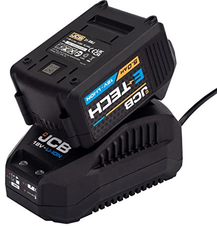 JCB 18V 5.0Ah Rechargeable Lithium-ION Battery & 2.4A Fast Charger - Compatible with the Full JCB Cordless 18V Range, 3 Year Warranty