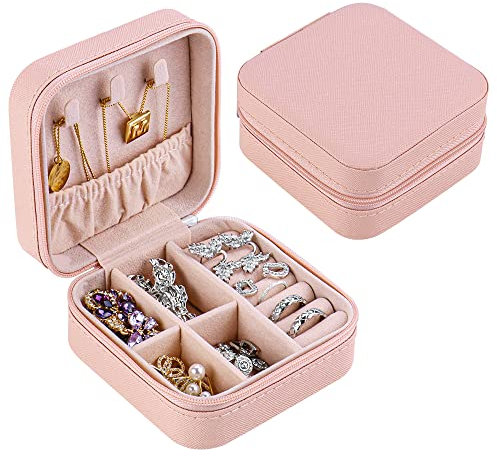 Schmuckkästchen Reise, Kleine Schmuckschatulle für Mädchen,Schmuck-Reiseetui mit Spiegel Schmuckaufbewahrung tragbar, Jewelry Organizer für Ringe, Armbänder, Ohrringe, Halskette, Geschenk