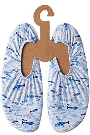 Slipstop Unisex Strandschuhe Aquaschuhe Schwimmschuhe Hausschuhe in Hellblau mit Fischen für Strand Pool Surf Yoga Fitness, rutschfest, Gr. 37-38