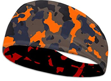 Kuiaobaty Orange-graue Camouflage-Stirnbänder für Herren, breites Kopf-Schweißband für Sport, Fitness, Workout, Laufen, Radfahren, Wandern und Yoga, Haarband, Camo