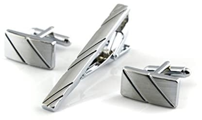 Pince à Cravate, Pince à Cravate pour Homme, Tie Broche Clip, Pinces à Cravate Slim, Epingle Pinces a Cravate, Avec deux boutons de manchette Convient pour Une Variété d'occasions, Argent, 3 Pièces