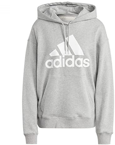 adidas Femme Essentials Big Logo Oversized French Terry Hoodie, Medium Grey Heather/White, M
