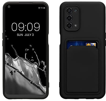 kwmobile Handyhülle kompatibel mit Oppo A74 (5G) / A54 (5G) Hülle - Handy Cover mit Fach für Karten - in Schwarz matt