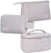 Linpr Kosmetiktasche Damen Groß 3er Set Make Up Tasche Große Kapazität Wasserfest Schminktasche Reisen Organizer für Frauen und Mädchen, Kulturbeutel aus PU-gestreiftem Leder (Hellviolett)