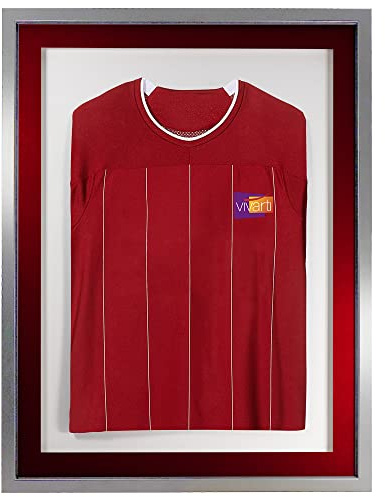 Vivarti DIY 3D Mounted Sports Shirt Display Silver Frame with Colour Mounts (Adult, 60 x 80cm - Silver Frame, Red Mount, White Backing Card)