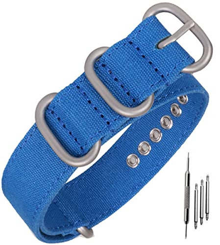 Niziruoup Uhrenarmband Canvas 22mm, Premium Nato Ballistic Armband Herren Damen Segeltuch Uhrenarmbänder Ersatzarmbänder mit Matter Schwerer Schnalle, für Uhr und Smartwatch, Baumwolle, Blau
