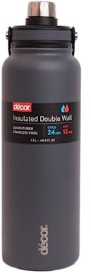 Décor Adventurer 1.2L Large Insulated Stainless Steel Water Bottle - Leakproof Metal Flask for Hot & Cold Drinks, Perfect Thermal Drinking Bottle for Work, Travel - Graphite.